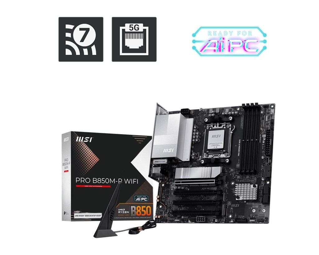 MSI PRO B850M-P WIFI DDR5 AM5 8200MHZ(OC) HDMI DP 3X M.2 USB 10GBS 5G LAN WI-FI 7 MATX