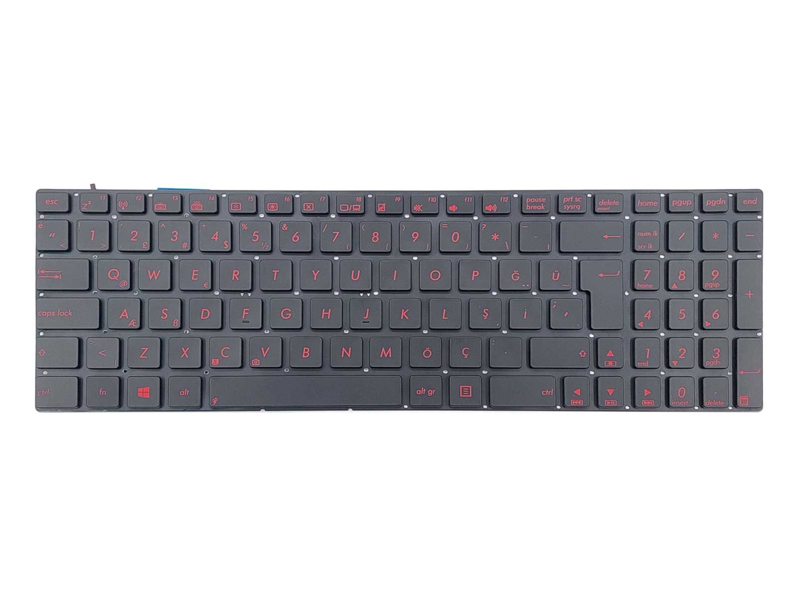 Asus N56, N56D N56Vv, N56Vz  Klavye Siyah - TR - Backlit - Kırmızı Tuş
