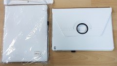 İPad Pro 12.9'' 360 Derece Hareketli Yatay Dikey 3 Kademeli Stand ve Deri Kılıf Beyaz