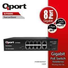 QPORT Q-POE8G 8 PORT GIGABIT + 2 PORT GIGABIT UPLINK POE SWITCH
