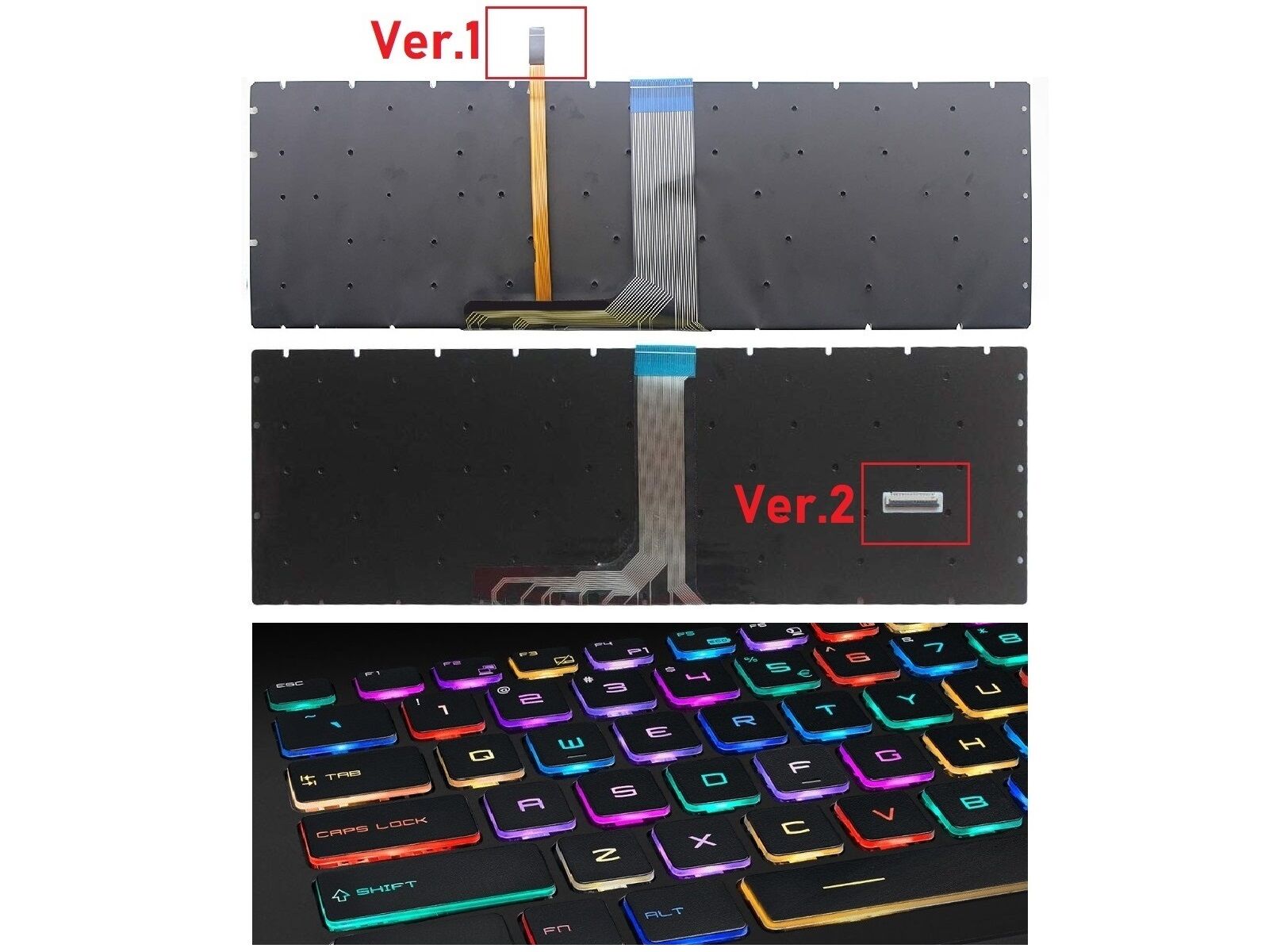 MSI GE73 Raider, GE73 7RD, GE73VR, GE73VR 7RF Notebook Klavye - Tuş Takımı / Ver.2 - Siyah - TR - Backlit - RGB